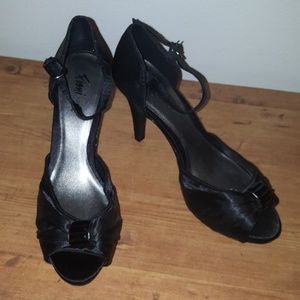 Fioni Night Black Satin Heels
